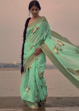 Load image into Gallery viewer, Mint Green Woven Linen Silk Saree with Floral Motif on Pallu and Border Clothsvilla