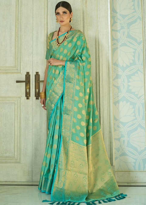 Sapphire Blue Zari Woven Banarasi Silk Saree Clothsvilla Main image