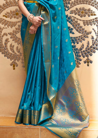 Dodger Blue Woven Kanjivaram Silk Saree : Top Pick Clothsvilla