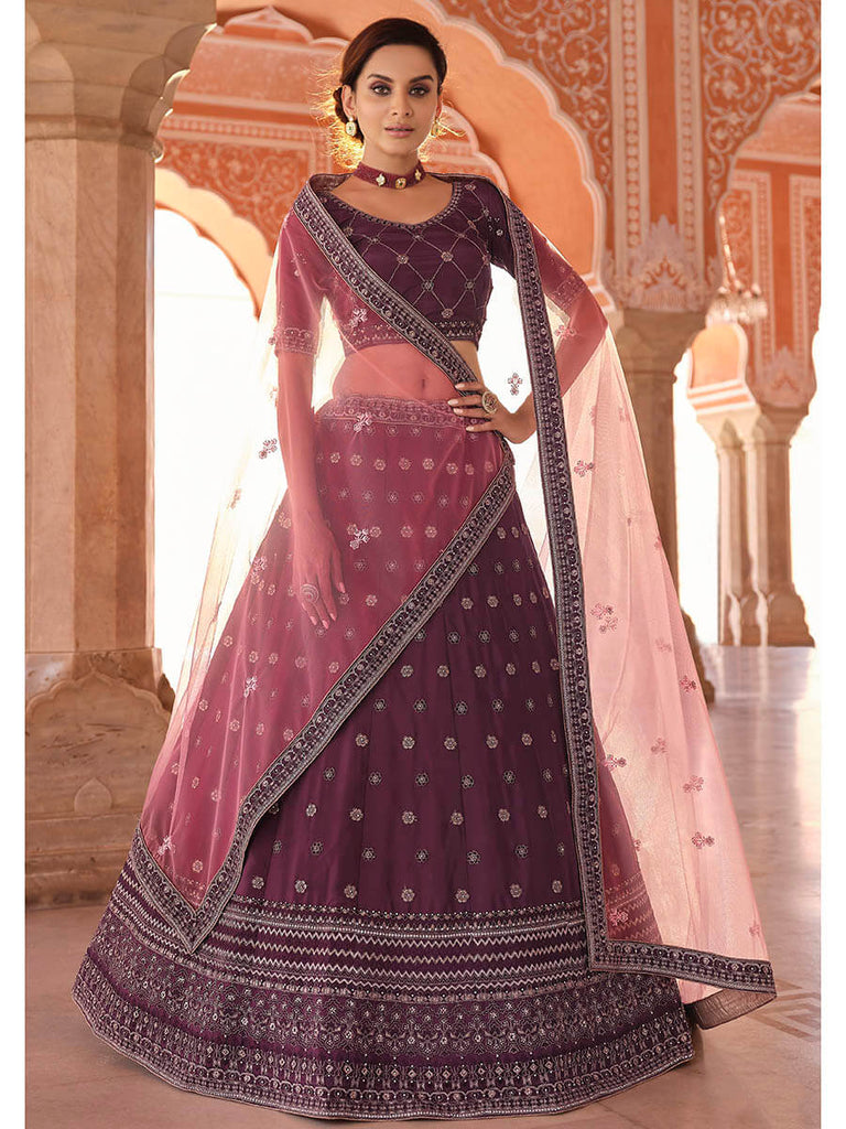 Wine Embroidered Designer Lehenga Choli Clothsvilla