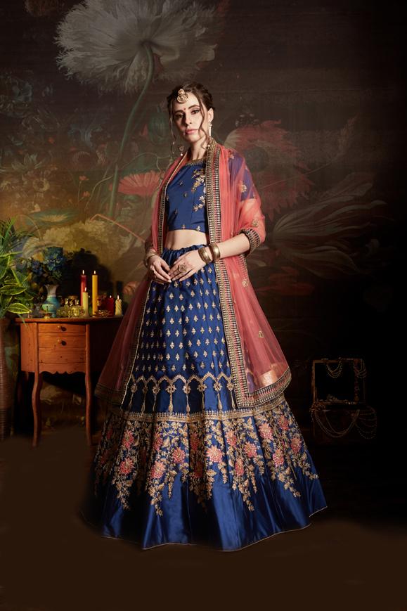 Blue Color Wedding Lehenga Choli With Dori, Sequence & Stone Work Clothsvilla