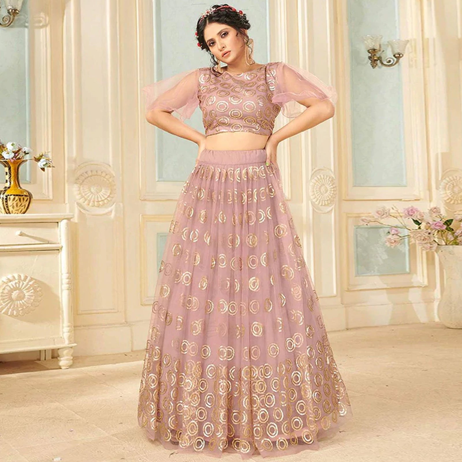 Soft Net Lehenga Choli with heavy sequins, Embroidery and Thread Work ClothsVilla