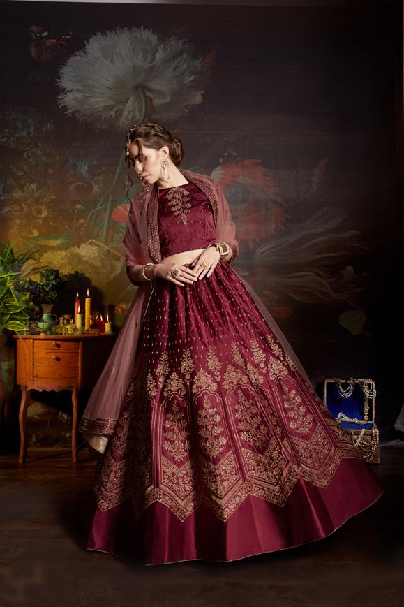 Classy Red Colored Lehenga Choli With Designer Stone, Zari, & Sequence Work Clothsvilla