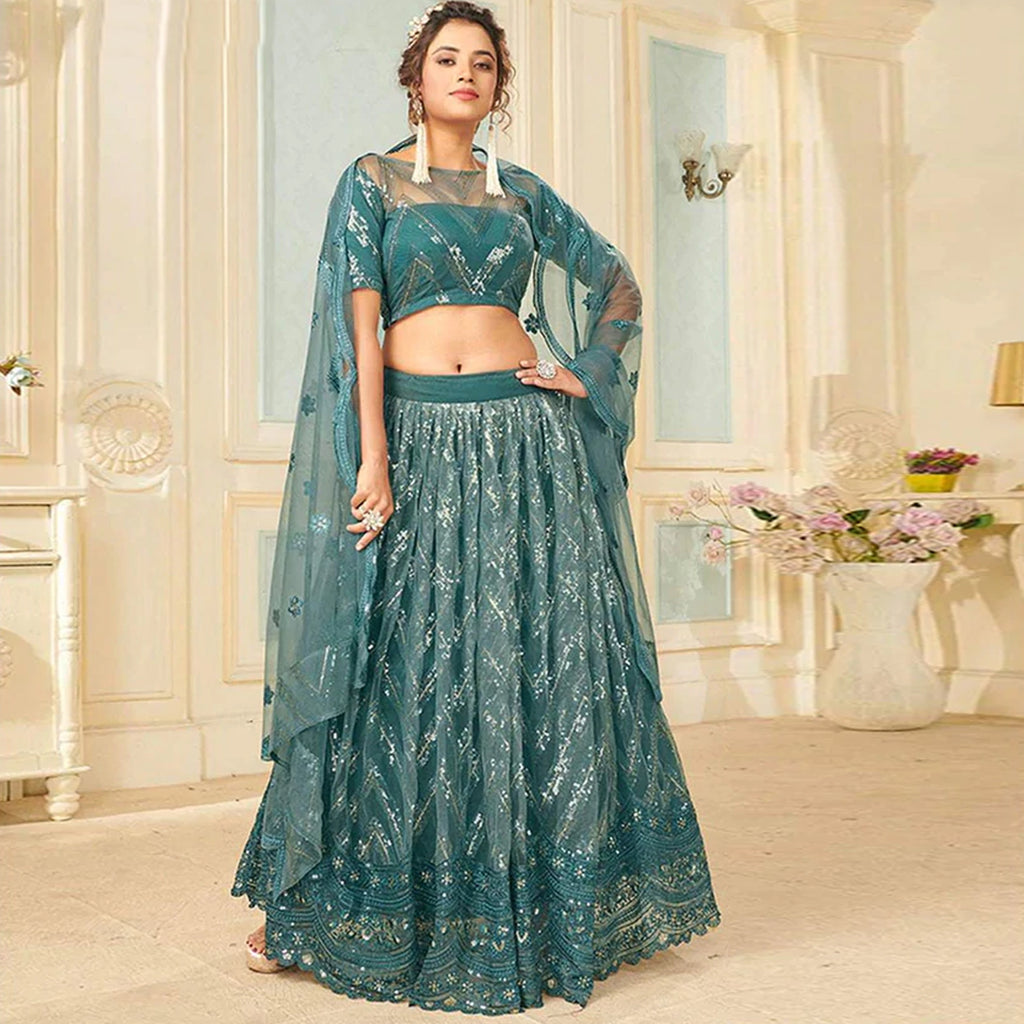 Soft Net Lehenga Choli with heavy sequins, Embroidery and Thread Work ClothsVilla