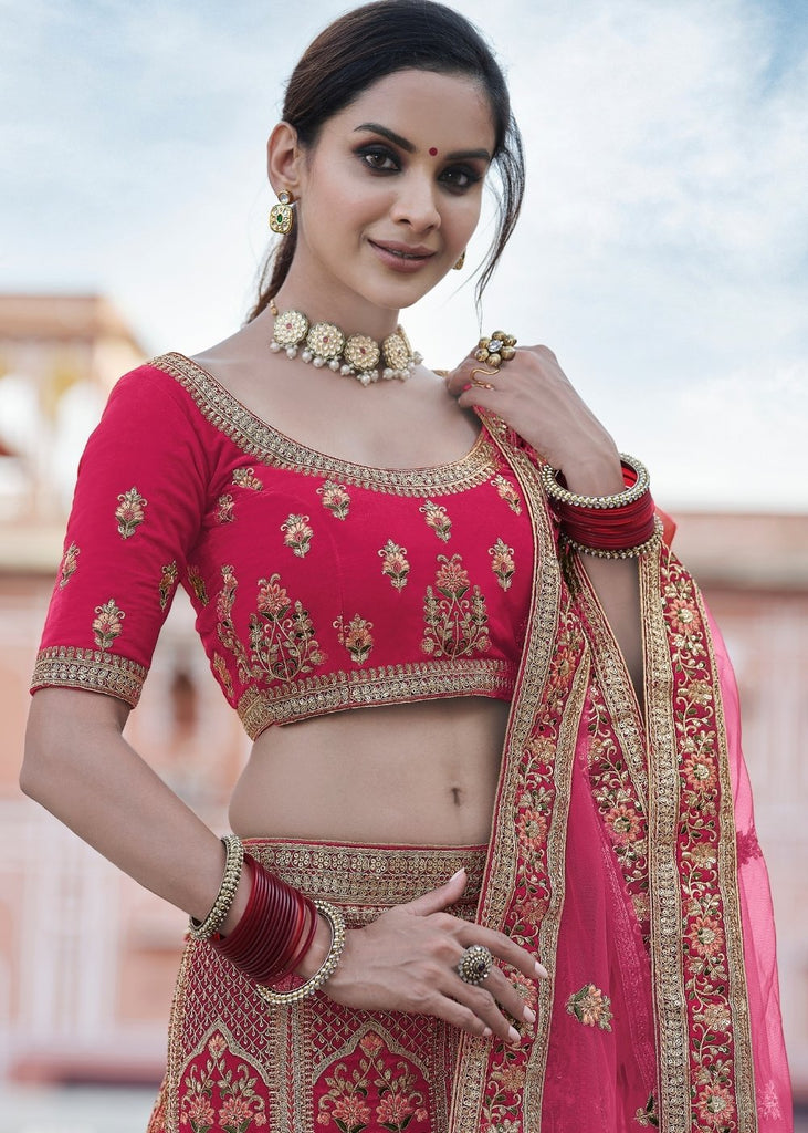 Cerise Pink Velvet Lehenga Choli Having Heavy Embroidery & Hand work: Bridal Edition Clothsvilla