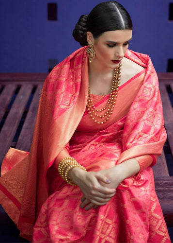 Punch Pink Woven Patola Silk Saree Clothsvilla