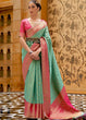 Load image into Gallery viewer, Caribbean Green Zari Woven Kanjivaram Silk Saree Clothsvilla
