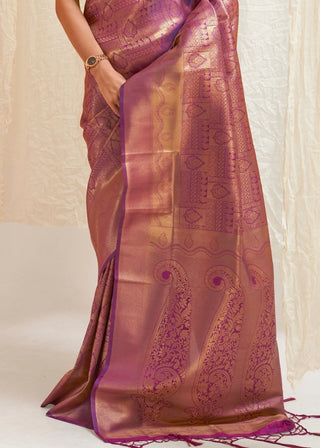 Deep Purple & Golden Blend Kanjivaram Silk Saree Clothsvilla