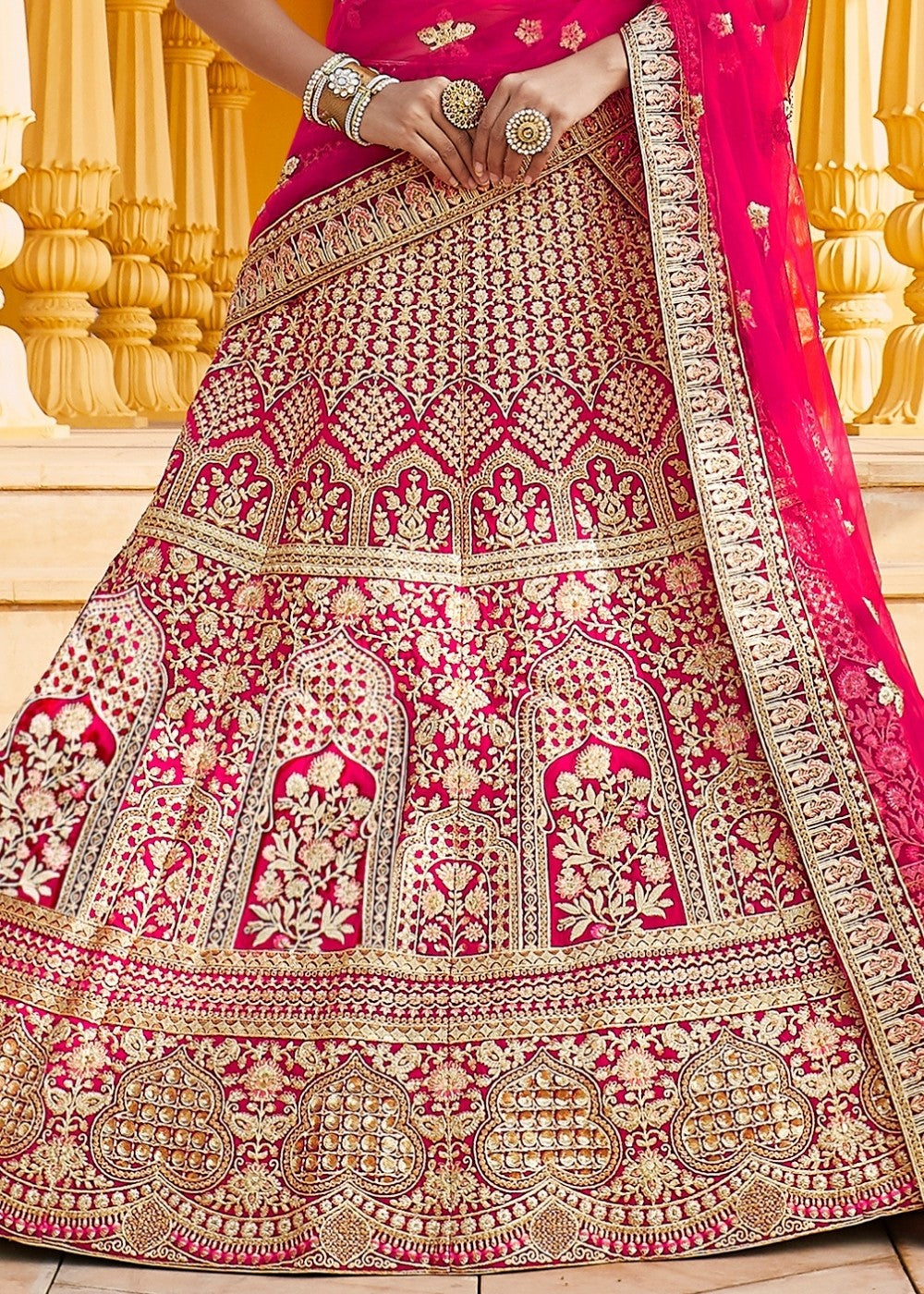 Rose Pink Velvet  Bridal Lehenga Choli with Embroidery & Hand work Clothsvilla