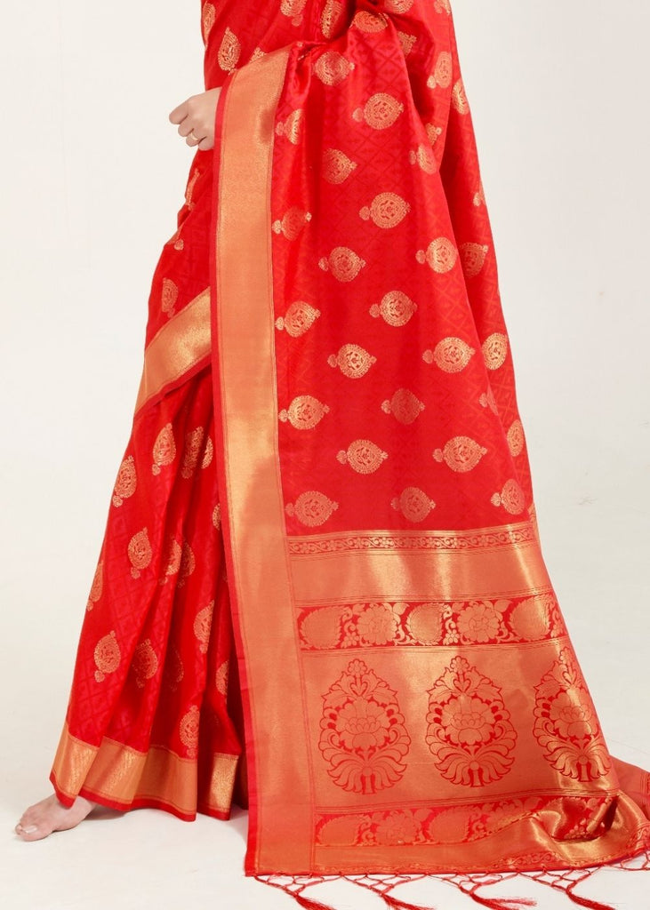 Ferrari Red Zari Butta Woven Banasari Silk Saree Clothsvilla