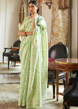 Load image into Gallery viewer, Emerald Green Lucknowi  Chikankari Weaving Silk Saree Clothsvilla