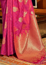 Load image into Gallery viewer, Hot Pink Satin Woven Silk Saree with overall Golden Buti Clothsvilla