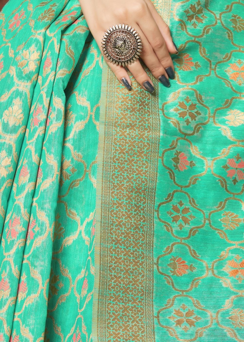 Sea Green Banarasi Cotton Silk Saree Clothsvilla