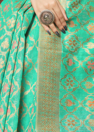 Sea Green Banarasi Cotton Silk Saree Clothsvilla