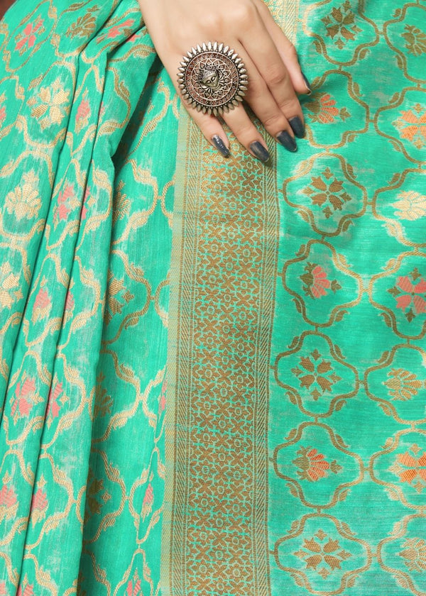 Sea Green Banarasi Cotton Silk Saree Clothsvilla