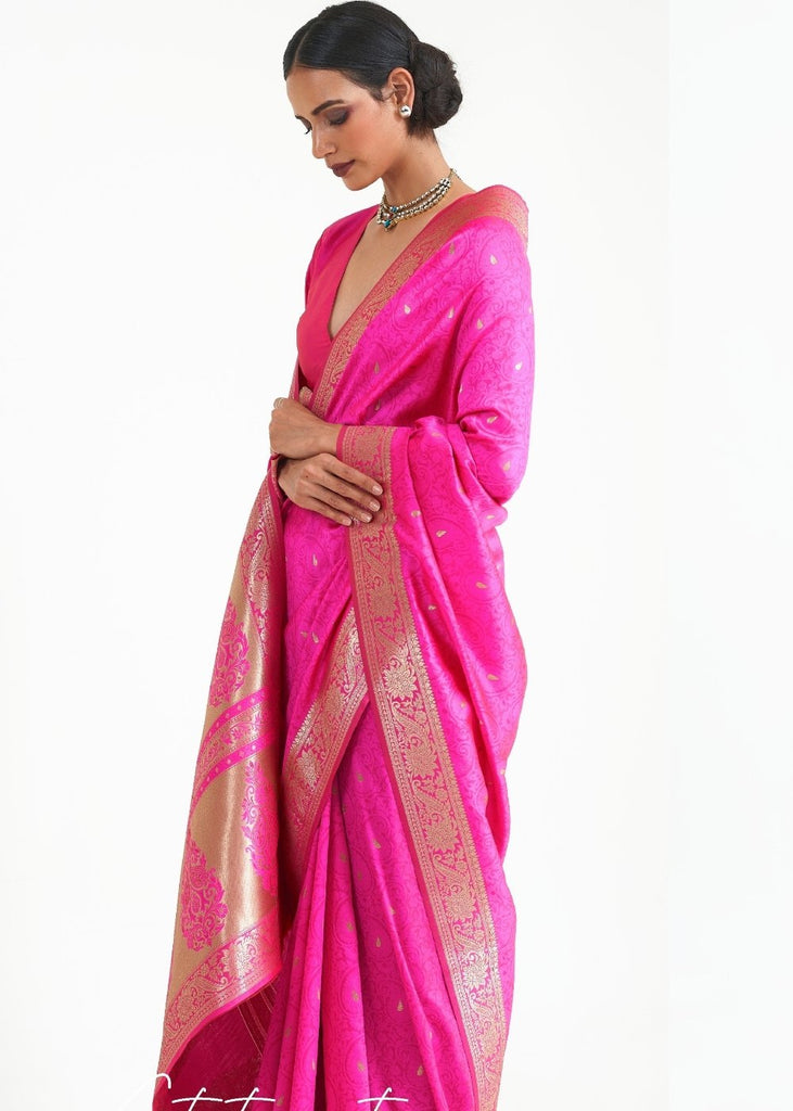 Hot Pink Woven Kanjivaram Silk Saree Clothsvilla