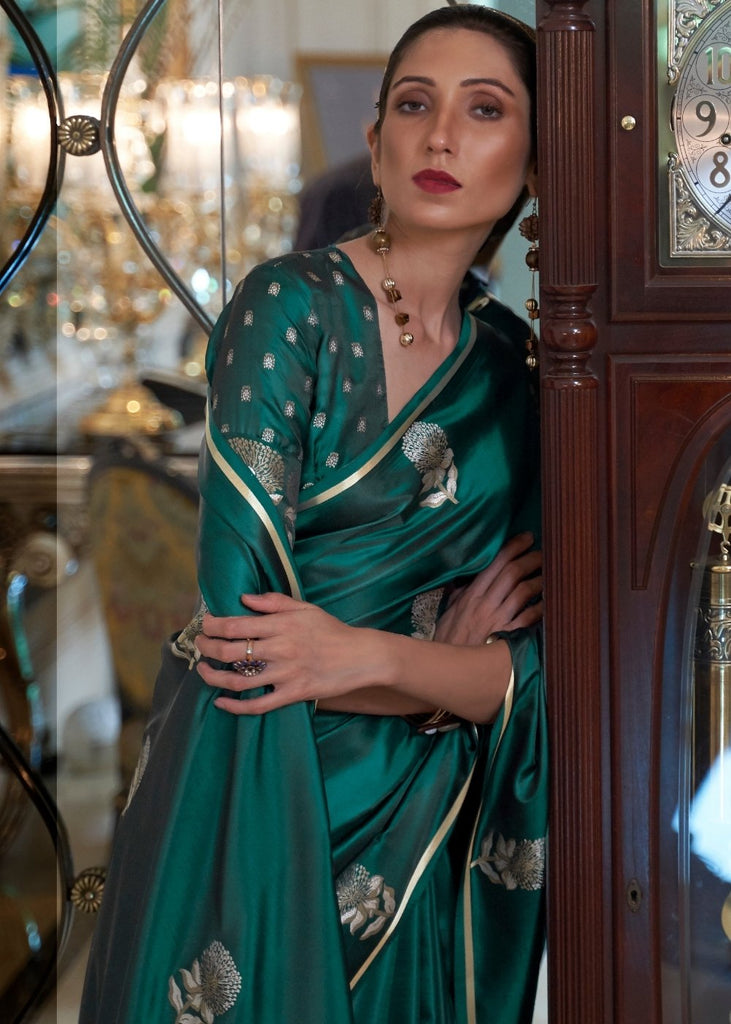 Kaitoke Green Designer Satin Silk Saree Clothsvilla