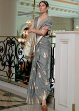 Load image into Gallery viewer, Seal Grey Banarasi-Chanderi Fusion Woven Silk Saree Clothsvilla