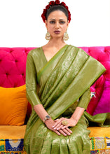 Load image into Gallery viewer, Kelly Green and Golden Blend Woven Kanjivaram Silk Saree Clothsvilla