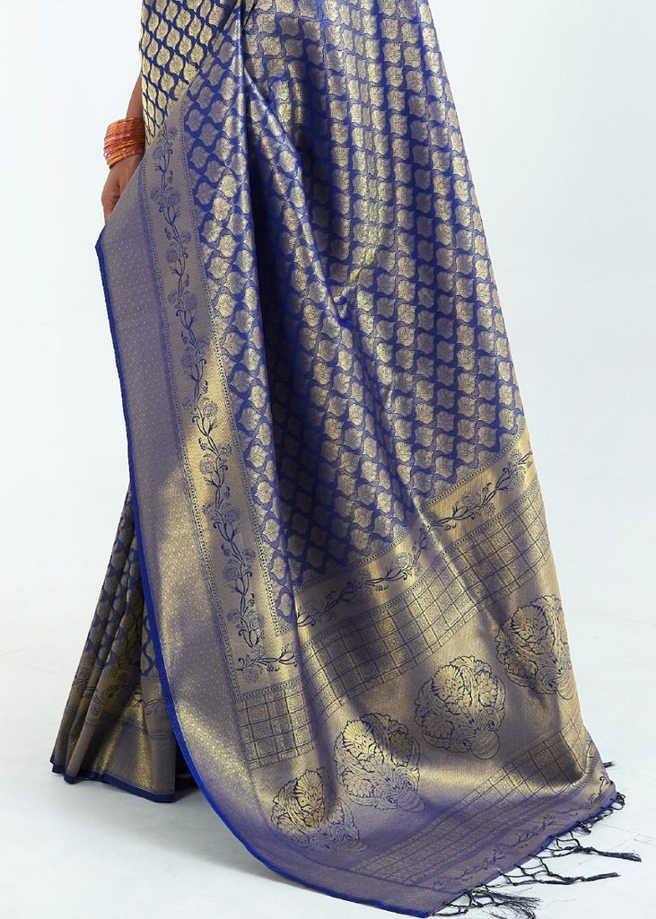 Denim Blue Woven Kanjivaram Silk Saree : Limited Edition Clothsvilla