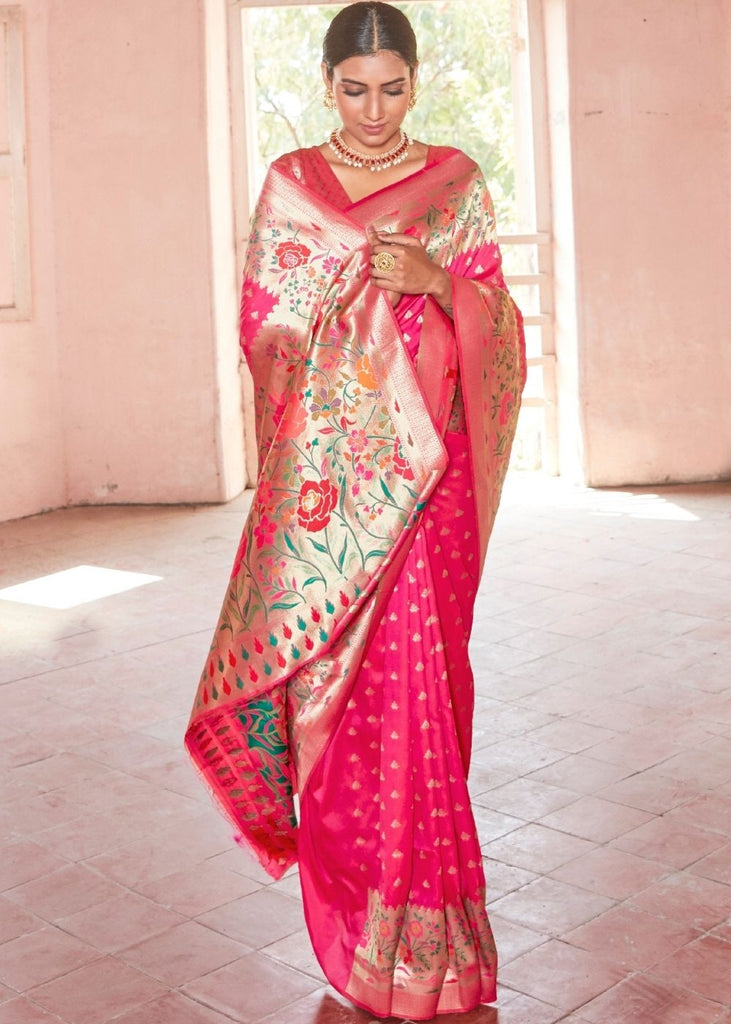 Cerise Pink Woven Paithani Silk Saree Clothsvilla