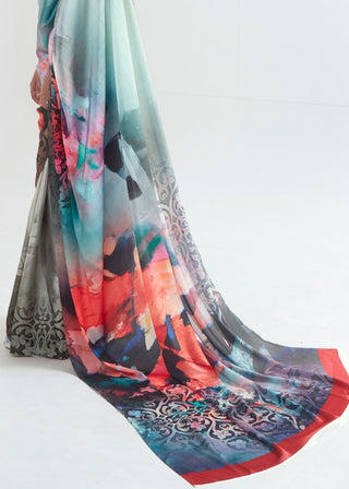 Pastel Green Satin Silk Digital Printed Saree Clothsvilla