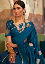 Load image into Gallery viewer, Prussian Blue Zari Butta Woven Banarasi Silk Saree : Top Pick Clothsvilla