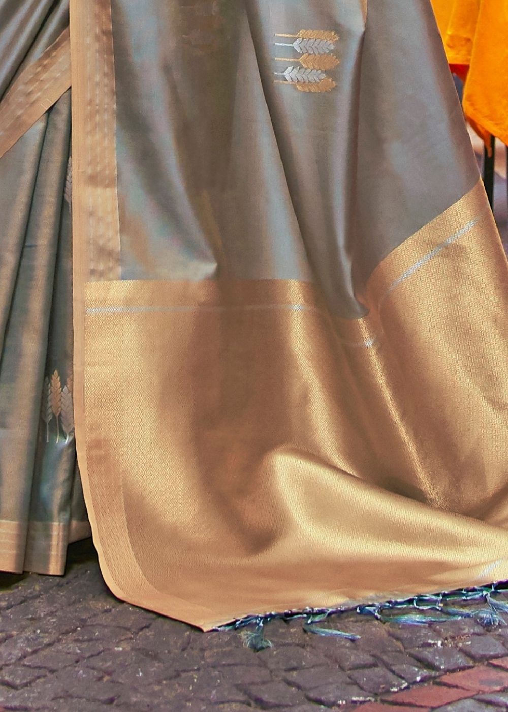Opulent Gray Designer Wear Woven Banarasi Silk Saree Clothsvilla