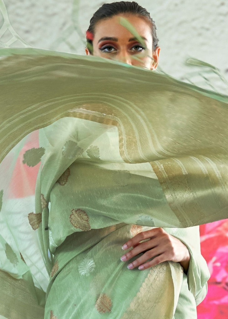 Fern Green Zari Woven Organza Silk Saree Clothsvilla