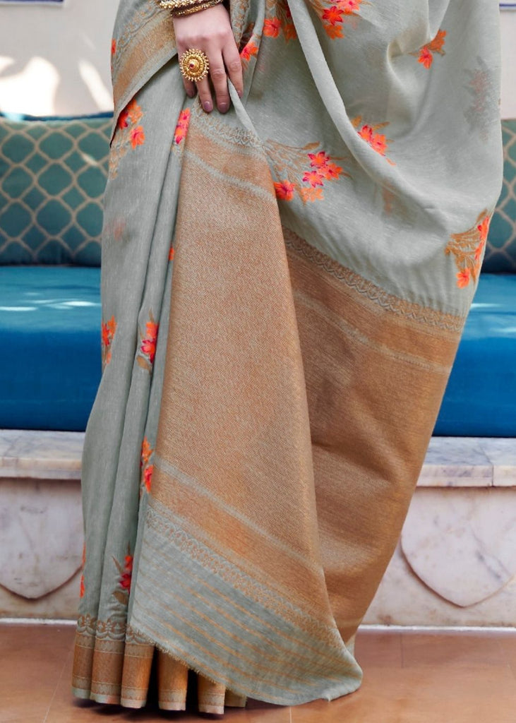 Metal Gray Linen Woven Silk Saree with Zari work on Border and Pallu Clothsvilla