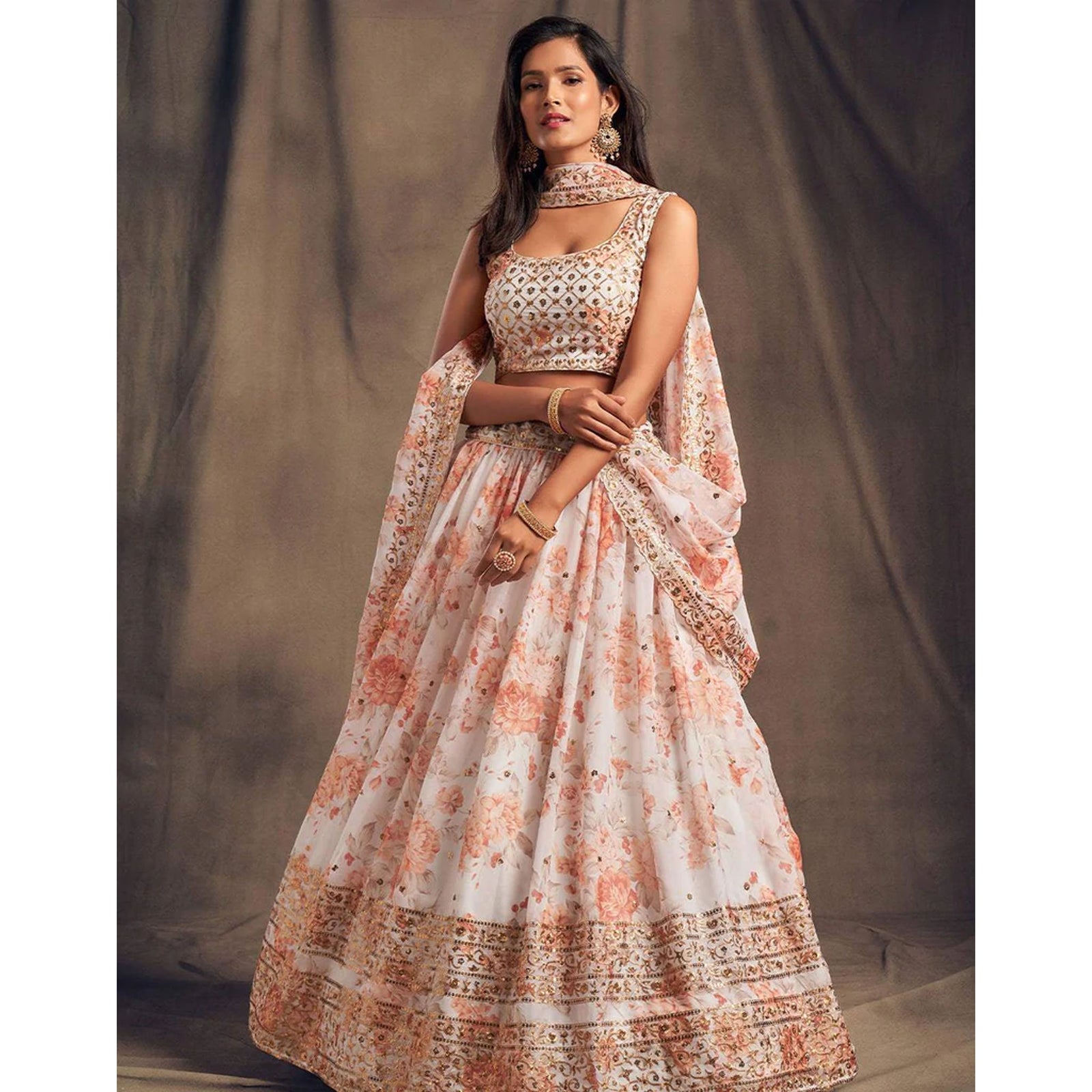 Floral Organza Lehenga Choli with heavy embroidery work ClothsVilla