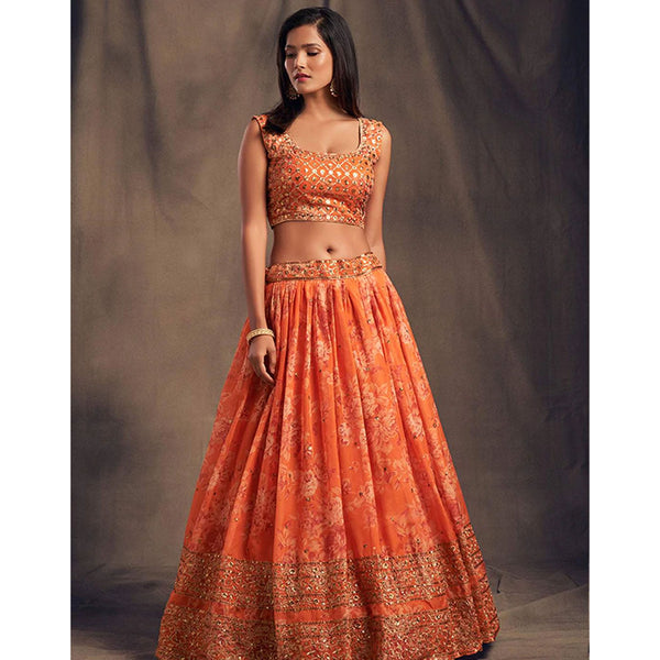 Floral Organza Lehenga Choli with heavy embroidery work ClothsVilla