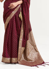 Load image into Gallery viewer, Mahagony Brown Woven Banarasi Silk Saree with overall Mukaish work Clothsvilla