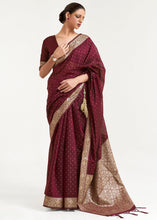 Load image into Gallery viewer, Mahagony Brown Woven Banarasi Silk Saree with overall Mukaish work Clothsvilla