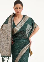 Load image into Gallery viewer, Castleton Green Woven Banarasi Silk Saree with overall Mukaish work Clothsvilla