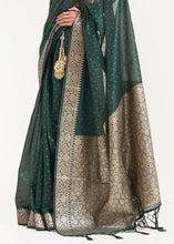 Load image into Gallery viewer, Castleton Green Woven Banarasi Silk Saree with overall Mukaish work Clothsvilla