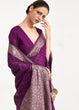 Load image into Gallery viewer, Eggplant Purple Woven Banarasi Silk Saree with overall Mukaish work Clothsvilla