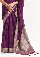 Load image into Gallery viewer, Eggplant Purple Woven Banarasi Silk Saree with overall Mukaish work Clothsvilla