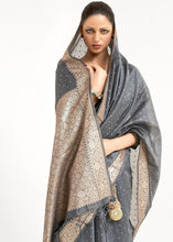 Load image into Gallery viewer, Steel Grey Woven Banarasi Silk Saree with overall Mukaish work Clothsvilla