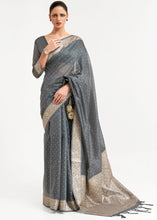 Load image into Gallery viewer, Steel Grey Woven Banarasi Silk Saree with overall Mukaish work Clothsvilla