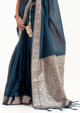 Load image into Gallery viewer, Prussian Blue Woven Banarasi Silk Saree with overall Mukaish work Clothsvilla