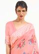 Load image into Gallery viewer, Salmon Pink Chikankari Silk Saree with Floral Digital Print Clothsvilla