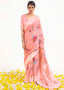 Salmon Pink Chikankari Silk Saree with Floral Digital Print Clothsvilla