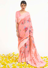 Load image into Gallery viewer, Salmon Pink Chikankari Silk Saree with Floral Digital Print Clothsvilla
