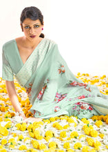 Load image into Gallery viewer, Tea Green Chikankari Silk Saree with Floral Digital Print Clothsvilla