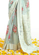 Load image into Gallery viewer, Tea Green Chikankari Silk Saree with Floral Digital Print Clothsvilla