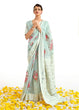 Load image into Gallery viewer, Tea Green Chikankari Silk Saree with Floral Digital Print Clothsvilla