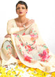 Load image into Gallery viewer, Parchment White Chikankari Silk Saree with Floral Digital Print Clothsvilla