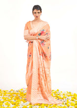 Load image into Gallery viewer, Light Coral Orange Chikankari Silk Saree with Floral Digital Print Clothsvilla