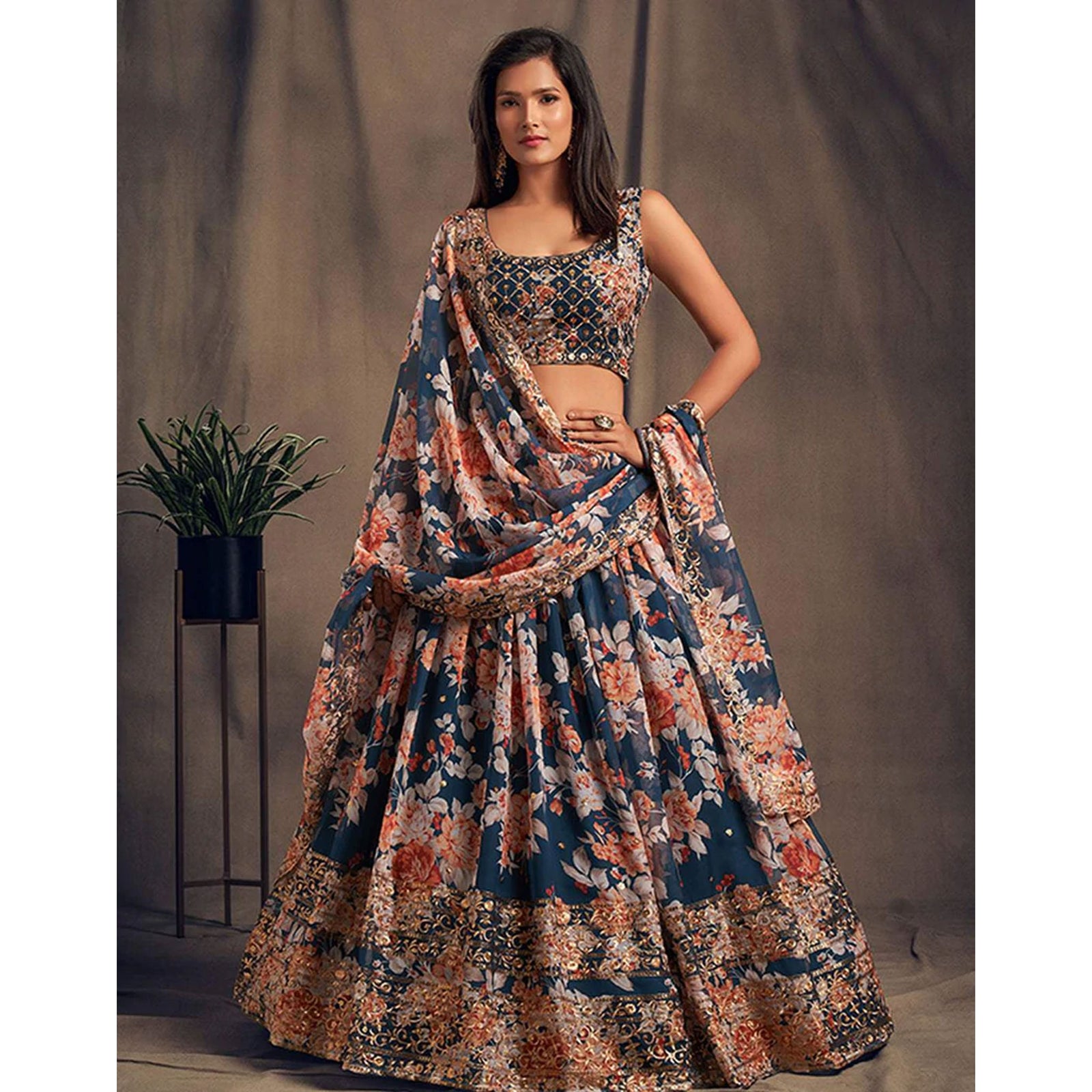 Floral Organza Lehenga Choli with heavy embroidery work ClothsVilla